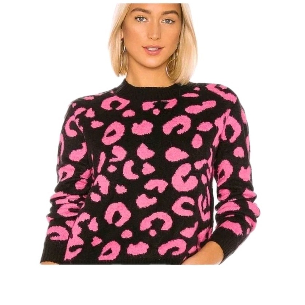 LINE & DOT Anthropologie Pink Leopard Print Sweater Crewneck Pullover Knit Top L